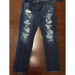 American Eagle 360 Super Stretch AEO Denim X4 Distressed Jegging Jeans- 14 Short